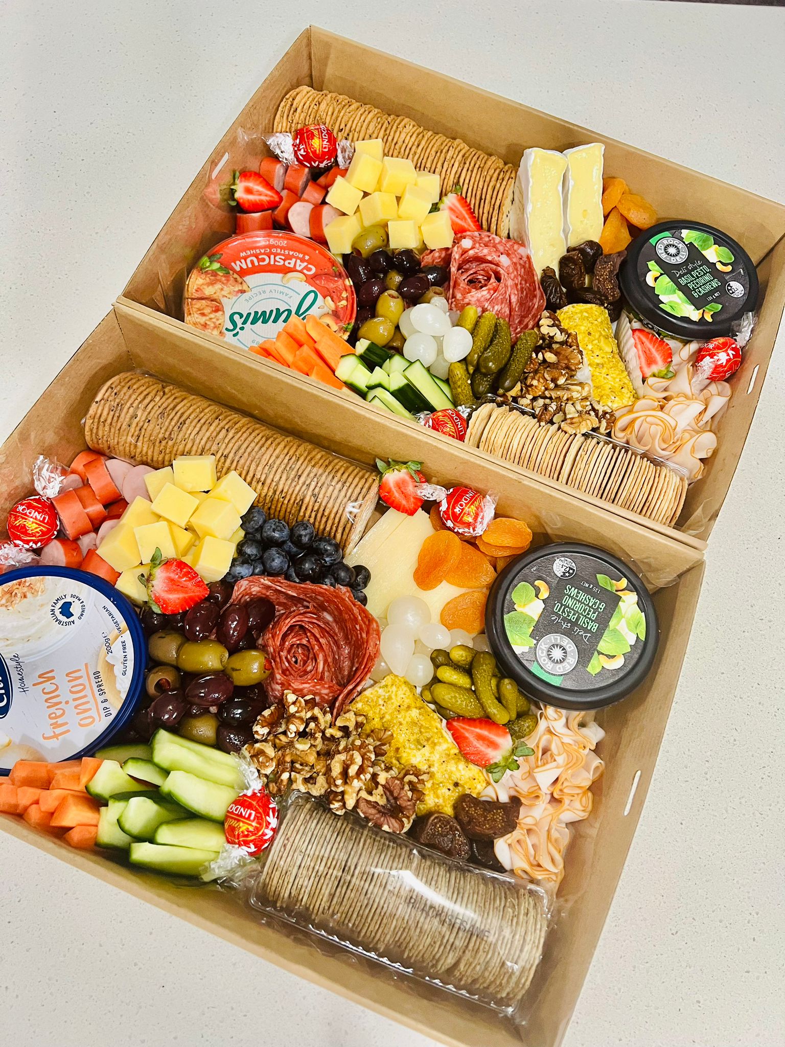 Large Grazing Box with cheeses, cured meats and dips