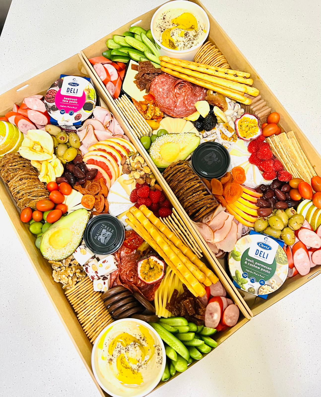 Extra Large Grazing Box with cheeses, cured meats and dips